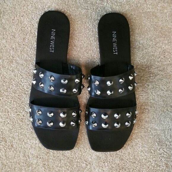 Black Nine West Studded Sandals 8M - Picture 1 of 6